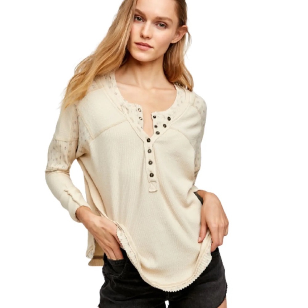 FREE PEOPLE Heart to Heart Henley, Washed Muslin - Small